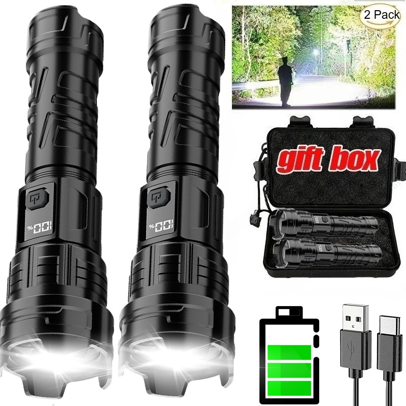 Outdoor Spotlight - Superhelle LED-Taschenlampe, wiederaufladbar über USB, Outdoor-Zoom,
